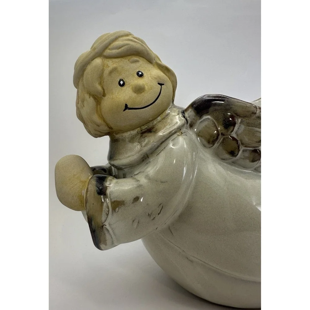 Vtg Ceramic Angel Elevated Serving Dish Candle Holder,  Christmas Folk Art Decor